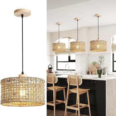 China Led Chip Smd Handmade Woven Rattan Pendant Light Natural Lighting Fixture Ceiling Wicker Hanging Lamp Chandelier for Kitchen Island à venda