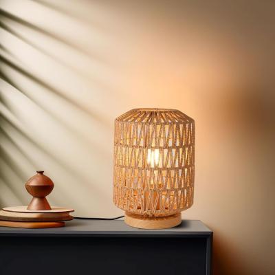 China Vintage Wicker Table Lamp Handmade Boho Style for Bedroom Living Room Kids Cafe Decor zu verkaufen