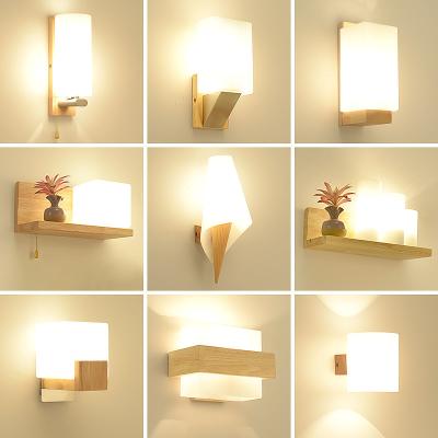 China E27 LED Light Design Best Wooden and Glass Material Indoor Box White Wood Square Wall Lamp with 3500K Warm White for sale