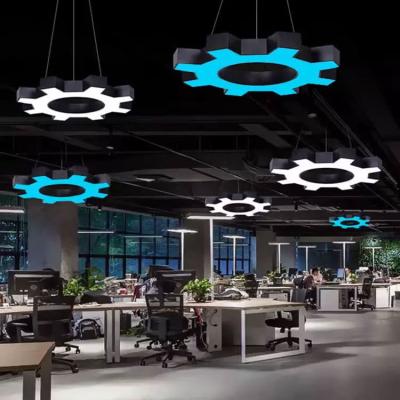 China Auto CAD Layout Industrial Style Round Hanging Lamp for Office Super Bright 48W Gear Shaped Pendant Light Chandelier for sale