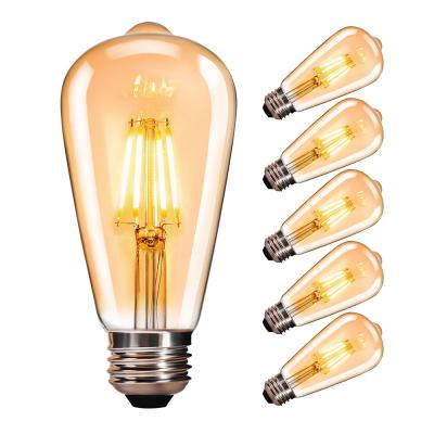 China 6-Pack ST58 LED 6W Filament Bulbs Dimmable Edison Bulbs for Home Kitchen Restaurant 25000 Hours Lifespan Glass Material for sale