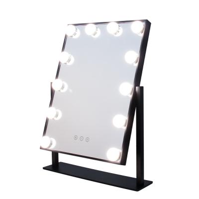 중국 Desktop Mirror Style 12 Dimmable Led Bulbs Hollywood Vanity Mirror with Aluminum 3 Color Lights 360 Degree Rotation 판매용