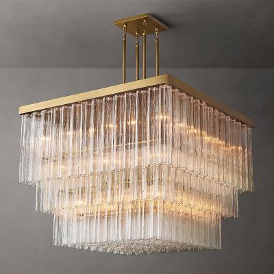 China 30000 Hours Lifespan Modern Glass Rectangular Pendant Lighting for Luxury Dining Room for sale