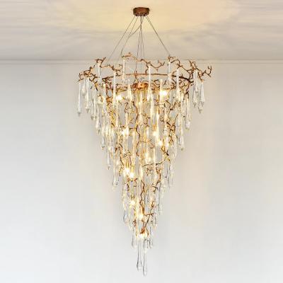 China Bubble Branch Chandelier Tree Hotel lobby chandeliers Copper Tiered Droplet Crystal Pendant Lights for sale