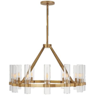 China Presidio Medium Chandelier Polished Nickel Round Glass Tube Ceiling Lamp for Living Room Dining Bath for sale