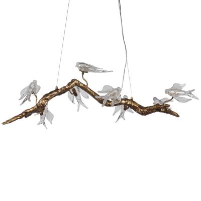 China Living Room Branch Chandelier Tree Swallow Crystal Chandelier All Copper Ceiling light fixture for sale