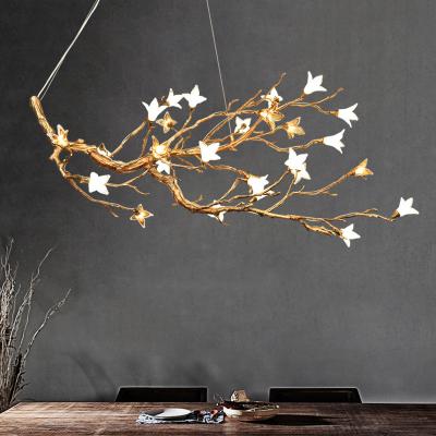 China Modern Nordic Tree Branch Chandelier Handmade Glass Flower Hanging Light Copper Ceiling Lamp for sale