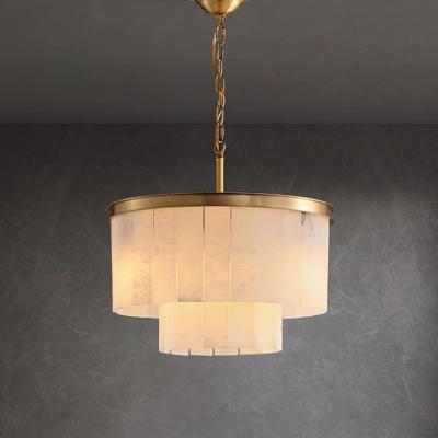 China Designer Hanging Lamp High Ceilings Chandelier with Large Alabaster Marble Brass Pendant Light for sale