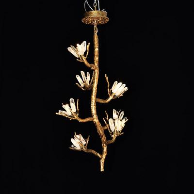 China Designer Gold Brass Branch Chandelier Tree Art Deco Crystal Petal Modern Branch Ceiling light for sale