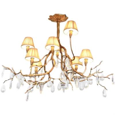 China Retro Branch Chandelier Tree Drips Crystal Lamp All Copper Ceiling Crystal Lamps Wholesale for sale