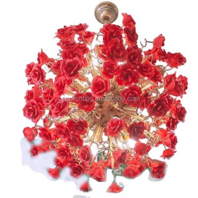 China Ceramic Rose Flower Garden Chandeliers Lighting Pendant Lamp Fashion Ceiling Lights Led Light Source Wrought Iron lamp IP Rating ip20 Te koop