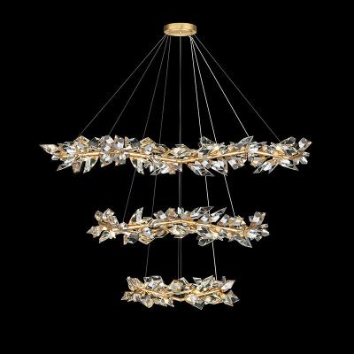 China 360° Beam Angle Steel Hotel Chandelier Rain Luxury Gold Empire Large Circular Custom K9 Crystal Chandeliers for sale