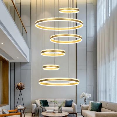 China Villa Staircase Modern Large Chandelier Pendant Lamp with Remote Control in Stainless Steel for sale