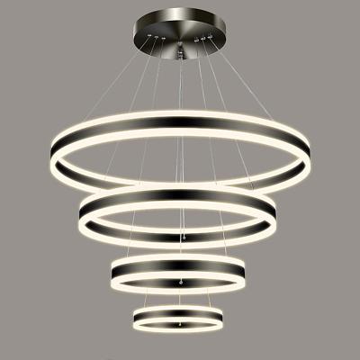 China Smart Acrylic Circle Ring Chandelier for Dining Room Living Dimmable Pendant Lamp Modern Bedroom Kitchen Interior Lighting for sale