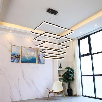 China Modern Hanging Decorative Aluminum Square Chandelier LED Ring Pendant Light Lamp Hang with 2- and NO Dimmer Support for sale