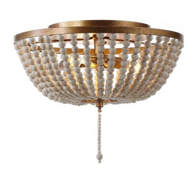 중국 Entryway Home Fixture American Design Hanging Lamp Rustic Wooden Bead Ceiling Light with Glass Shade and Touch Control 판매용