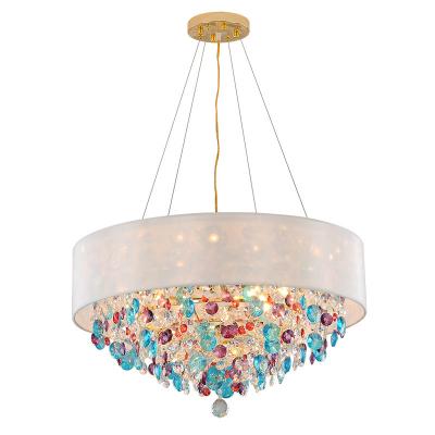 China 110-240V Input Voltage Colorful Pendant Lighting with Fabric Shades and Luxury Crystal Chandeliers Nordic Style for sale