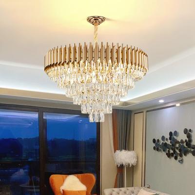 China Modern Rose Gold K9 Crystal Pendant Hanging Lamp 3 Layer Raindrop Chandelier Flush Ceiling Lighting for Living Room for sale