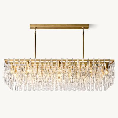 China Luxury Brass Crystal Rectangular Chandelier for Living Room Ceiling Home Decor Pendant Lighting Project Installation for sale