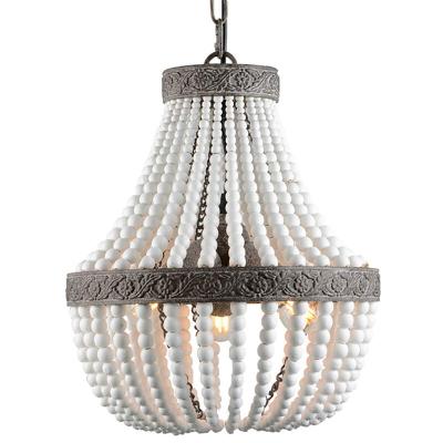 Κίνα Switch Control Rustic Boho Farmhouse Wood Beaded Chandelier Antique White Finishing for Bedroom Kitchen Island Girl Room προς πώληση