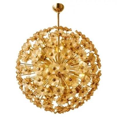 China Modern Decorative Lighting 15kg Italian Design Midcentury Luxury Murano Glass Antique Brass Flower Chandelier for Dining Room for sale