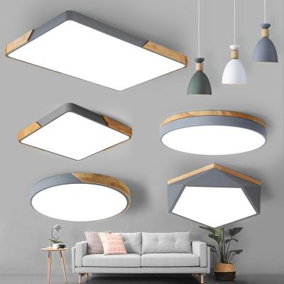 China 120lm/w Modern Minimalist Nordic Living Room Led Ceiling Lamps Grey Large Indoor Surface Mounted Solid Wood Light à venda