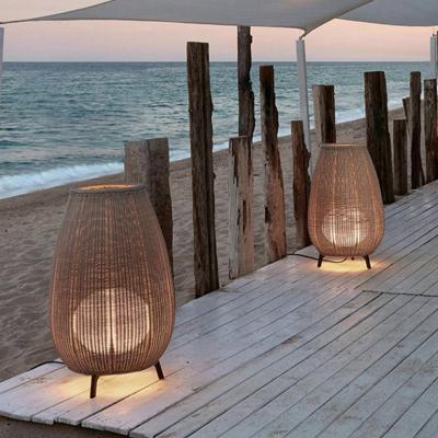 China Traditional style hotel courtyard restaurant decoration floor lamp LED waterproof IP54 rattan outdoor for sale