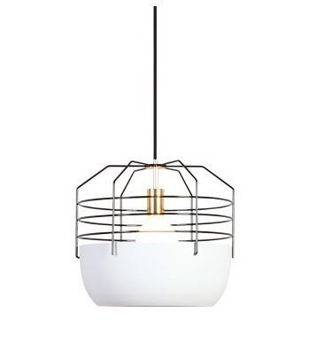 China Industrial Metal Cage Single Bulb Pendant , Black White Bluff City Brushed Steel Pendant Light for sale