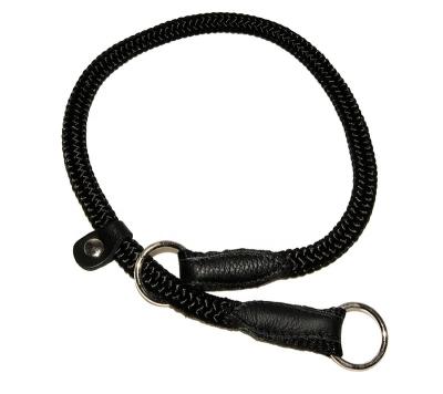 China Wholesale Strong Rolled Leather Nylon Cord Padded Slip Dog Neckerchief Black Dog Collar for sale