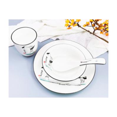 China Sustainable Wholesale Custom Logo Tableware Hotel Use Dish Glazed Ceramic Dinner Plate for sale