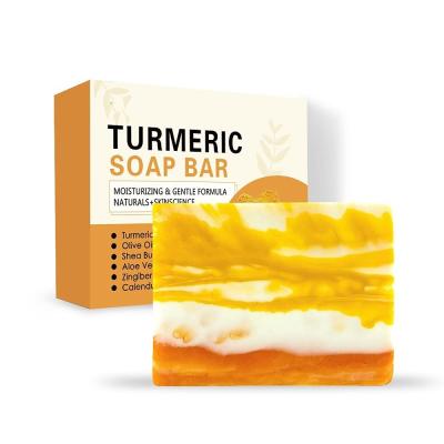 China Private Label Organic Ingredients Turmeric Base Handmade Natural Cleansing Soap For Skin Whitening Face And Body Bar Soap for sale