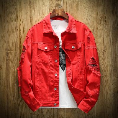 China Viable Mens Denim Lattice Jacket Trendy Fashion Ripped Denim Male Streetwear Jackets Cowboy Coats for sale