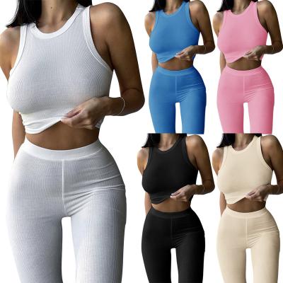 China Breathable Wholesale Two Piece Set Women Crop Top High Waist Elastic Leggings Skinny Tracksuit Gear for sale