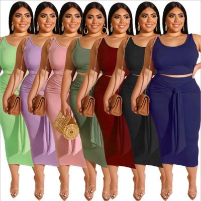 China 2021 Elastic Anti-Static Plus Size 5 XL Womens Clothing Set Colorful Solid Bodycon Two Piece Casual Dress for sale