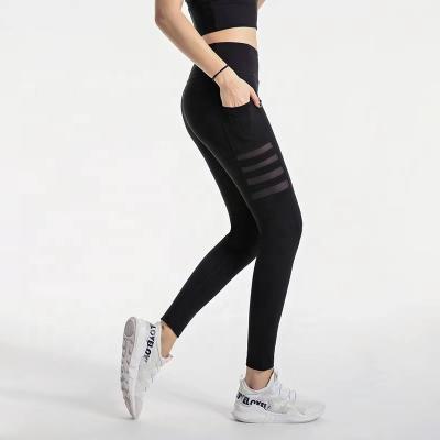 China Wholesale New Fashion Breathable Women Fitness Mesh Yoga Pants High Waist Sports Polyester Gaiters With Zipper Pockets for sale