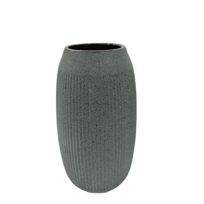 China Minimalist Promotional Sale Opens Flower Arrangement Ceramic Outdoor Textured Practical Oval Vase for sale