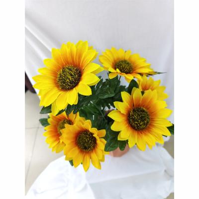 China Factory direct sales minimalist restaurant decorate artificial flower plastic cloth yellow sunflowers 9 for sale