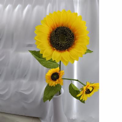 China Latest Fashion Manufacturer Restaurant Yellow 3 Sunflowers Artificial Flower Cheap Home Decor for sale