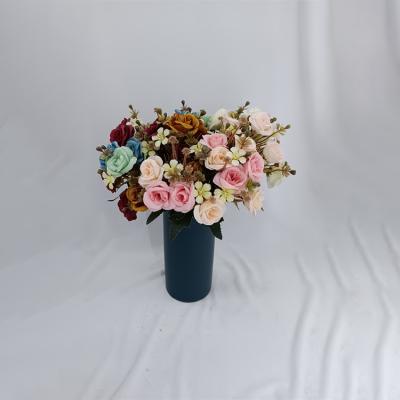 China Fashion factory wholesale table centerpiece wedding star rose bouquet colorful artificial flower with vase for sale