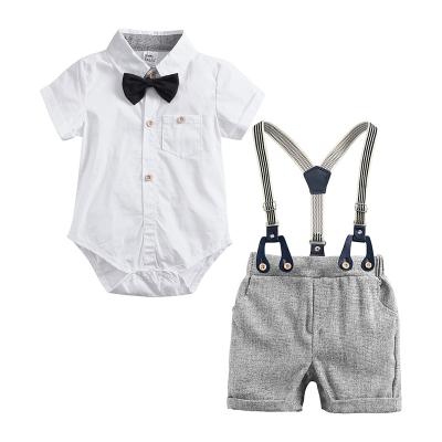 China Gentman Cotton Baby Boy Gentleman Outfits Suits Infant Short Sleeve Baby Romper Shirt+Bib Pants+Bow Tie Clothes Set for sale