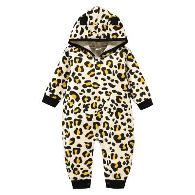 China Soft leopard guard cartoon hottest wholesale velvet suits printed baby climbing clothes for sale