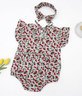 China 100% Cotton Babygirl Summer Rompers With Bow Babies Clothes Romper for sale