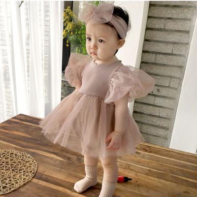 China Breathable Baby Puffy Headband Bow Birthday Dress Clothes Clothing Sets Rompers Infant Baby 1 Birthday Dress for sale