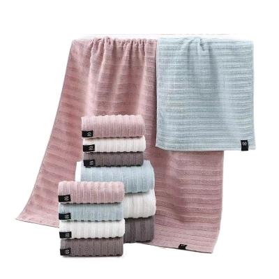 中国 factory wholesale cotton fabric plain striped modern simple brief concise style hand bath towel set 販売のため