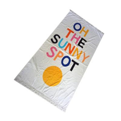 中国 Custom Design Cotton Beach Towel  Environmental Friendly  Printed Logo  With Tassels 販売のため