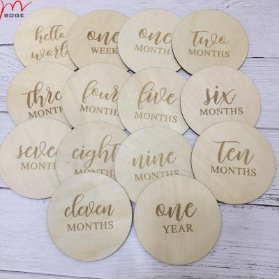 China Wooden Monthly Photo Prop Monthly Newborn Hospital Photo Milestone 14 Home Decor Milestone Plaque Set for sale