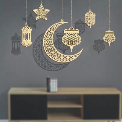 China Muslim Eid Mubarak Ornament Wooden Eid Mubarak Decoration Party Supplies Hanging Pendant Aid Mubarak Wooden Islam Home Decoration for sale