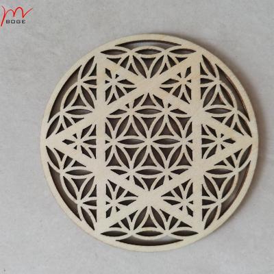 China Wood Engraving Crystal Grid Templates Flower in Life Laser Merkabah Geometry Home Wall Decor Ornament Eid Crystal Grid Display Plate for sale