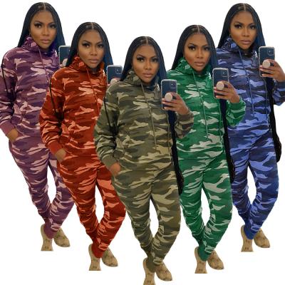 China Anti-pilling Anti-pilling Women's Winter Clothing Camouflage Print Army Green Casual Fashion Woman 2 Pieces Set Tracksuits for sale