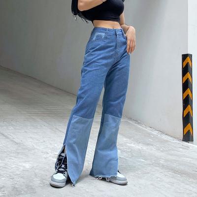 China Custom Viable Wholesale Womens Pile Ripped Jeans High Waist Bell Bottom Leg Denim Pants Import Al Por Mayor Wide for sale